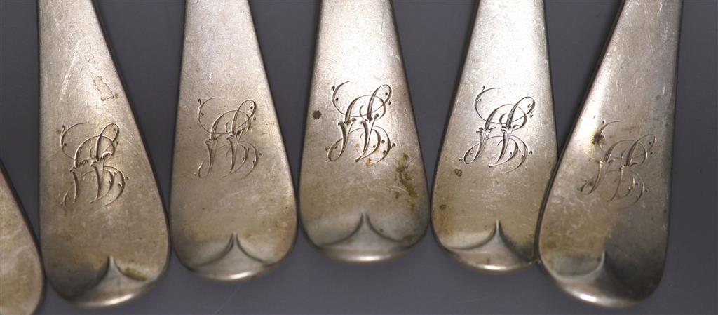 A set of six Victorian silver Old English pattern table forks, Lias & Lias, London, 1871, 14.5oz.